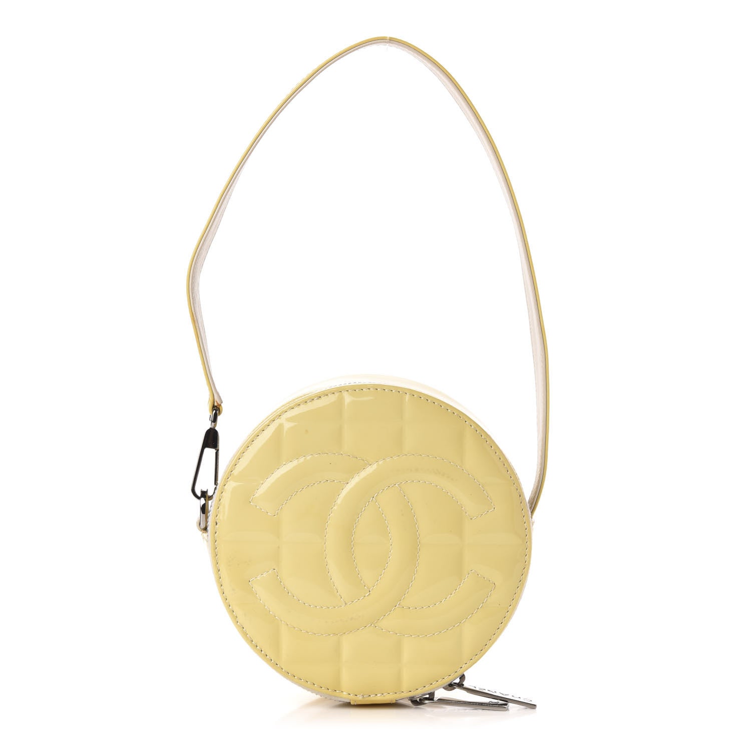 Chanel Patent Quilted CC Chocolate Bar Round Shoulder Bag Yellow 1 of 14