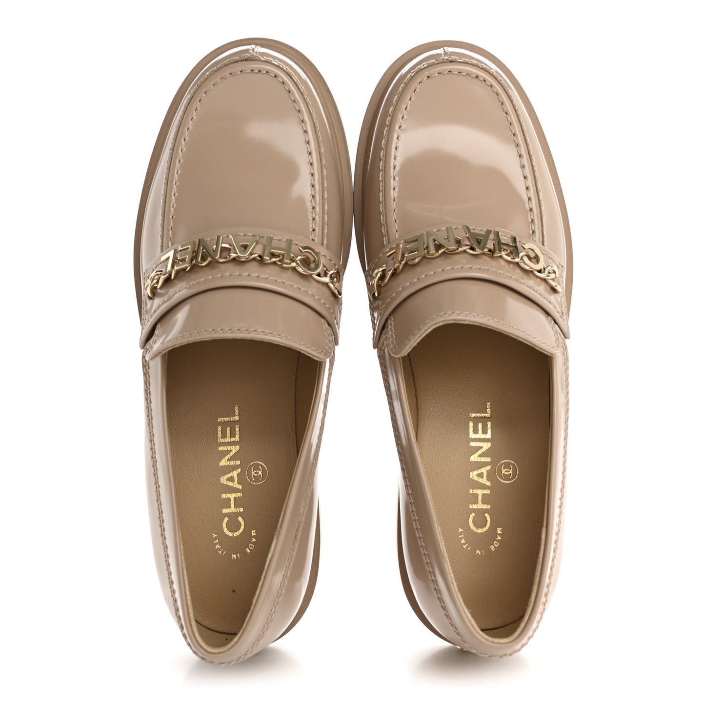 Shiny Calfskin Logo Loafers 38.5 Light Brown