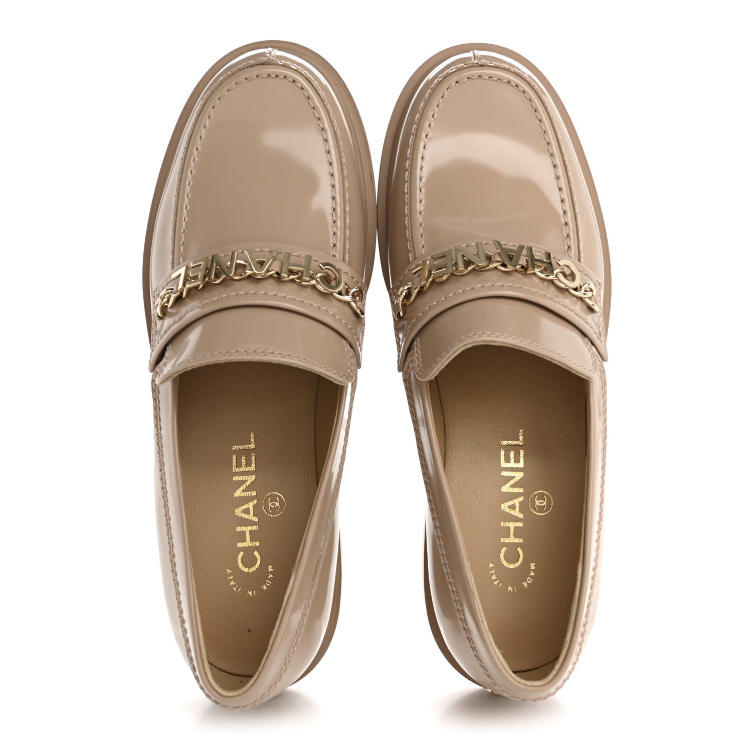 Chanel Shiny Calfskin Logo Loafers 38.5 Light Brown 2 of 10