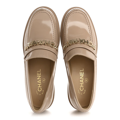 Chanel Shiny Calfskin Logo Loafers 38.5 Light Brown 2 of 10