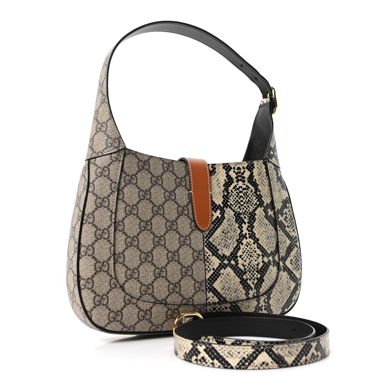 Gucci GG Supreme Monogram Snakeskin Small Jackie 1961 Hobo Beige Ebony 3 of 10