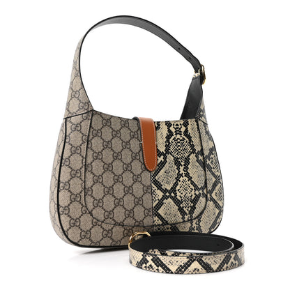 Gucci GG Supreme Monogram Snakeskin Small Jackie 1961 Hobo Beige Ebony 3 of 10