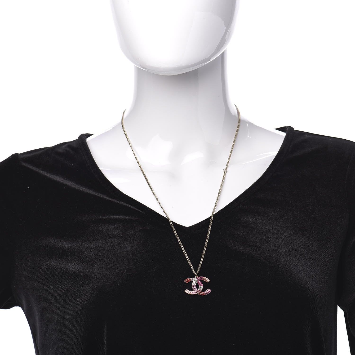Chanel Crystal Baguette CC Necklace Gold Multicolor 2 of 5