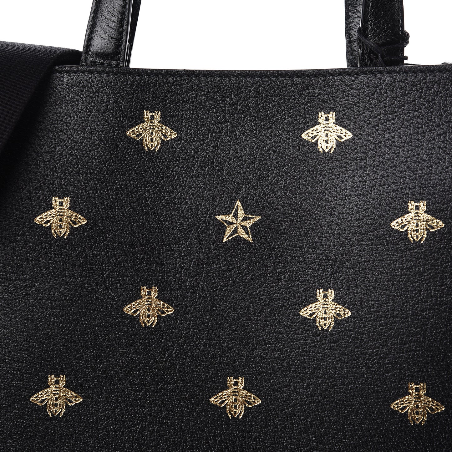 Grained Calfskin Bee Star Vertical Tote Black