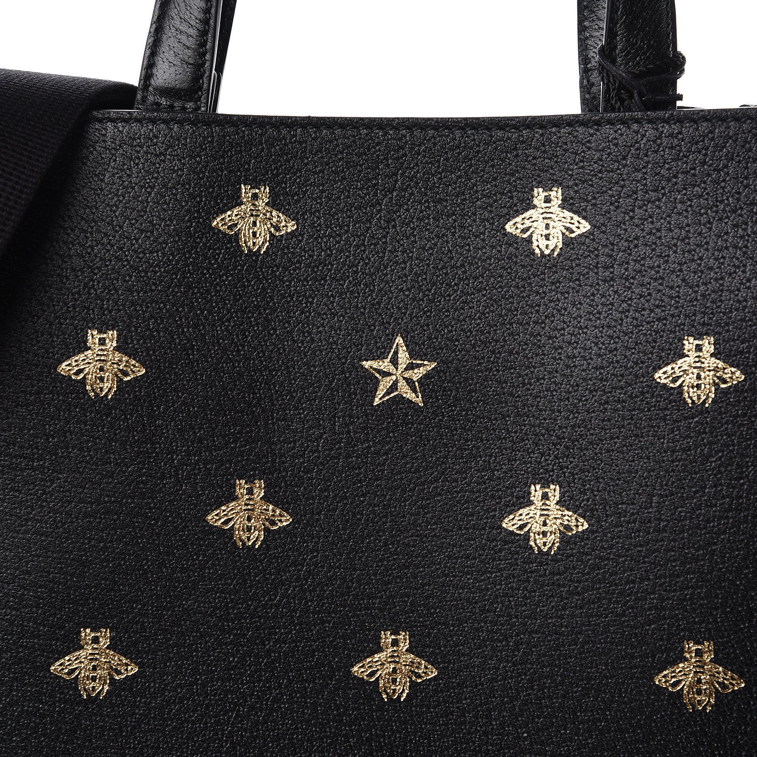 Gucci Grained Calfskin Bee Star Vertical Tote Black 7 of 9