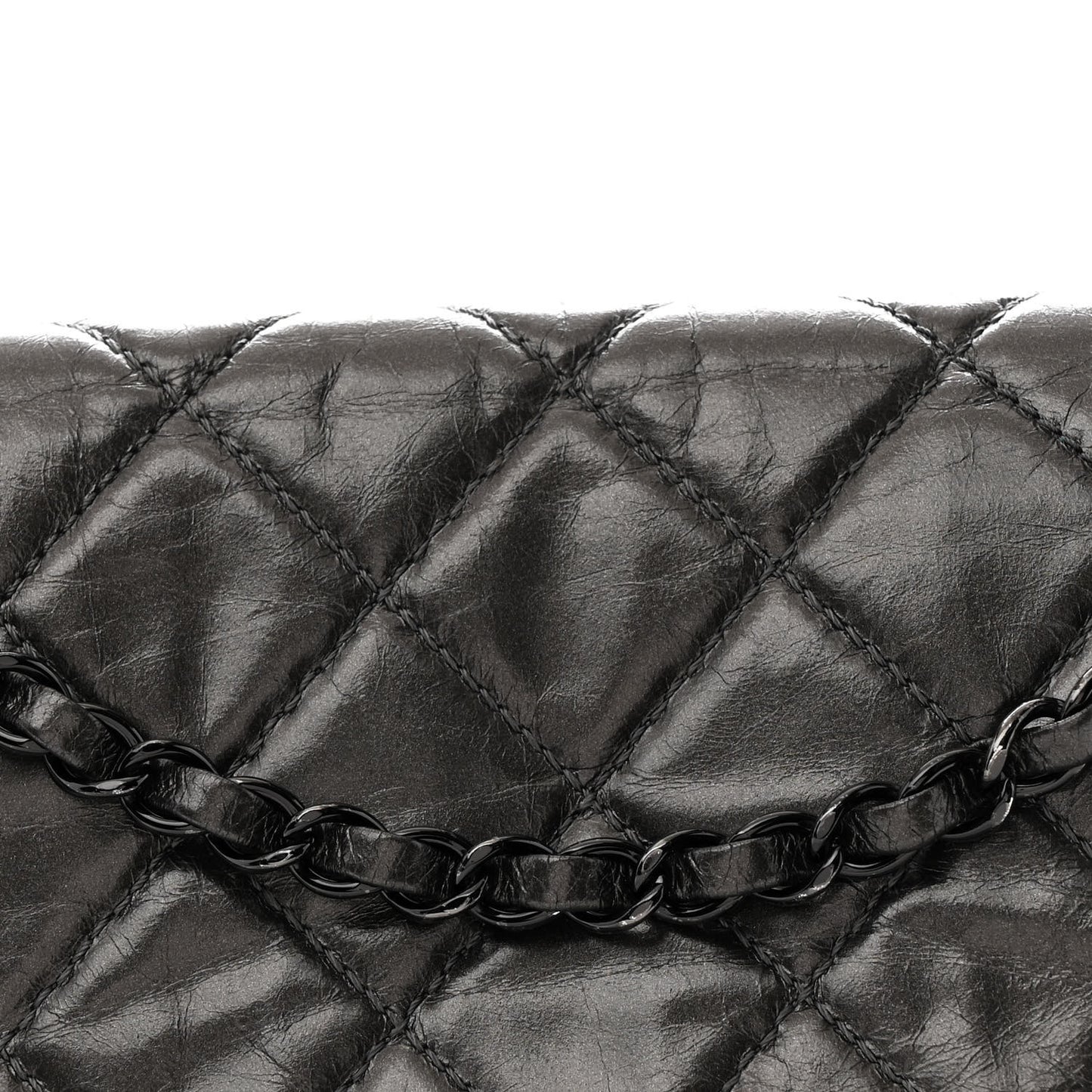 Metallic Calfskin Quilted Medium Chain Me Flap Grey