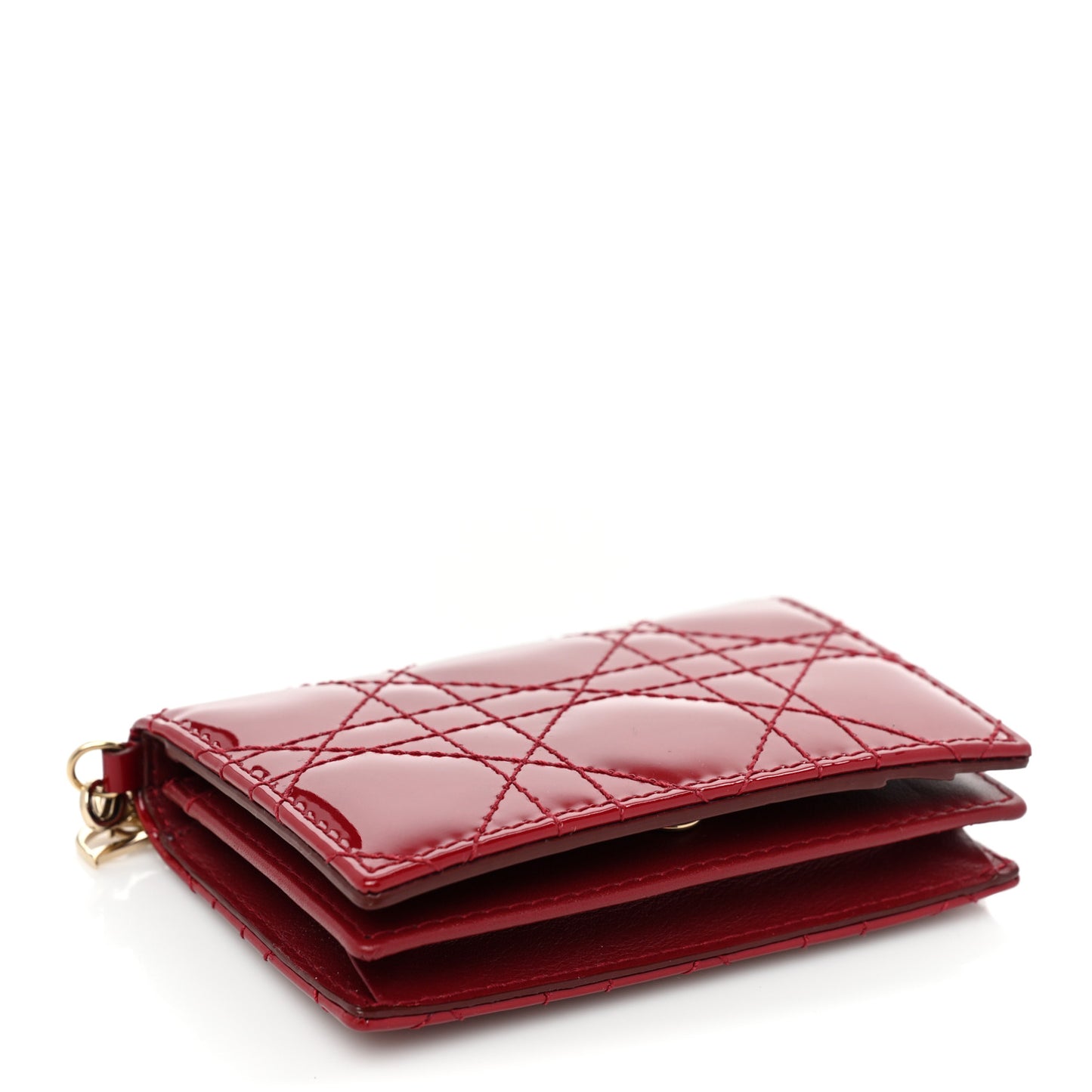 Patent Cannage Small Lady Dior Flap Card Holder Scarlet