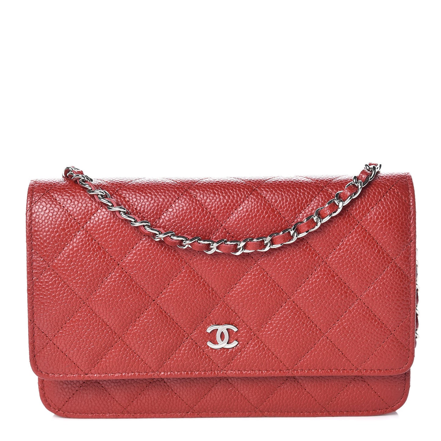 Caviar Quilted Wallet on Chain WOC Red