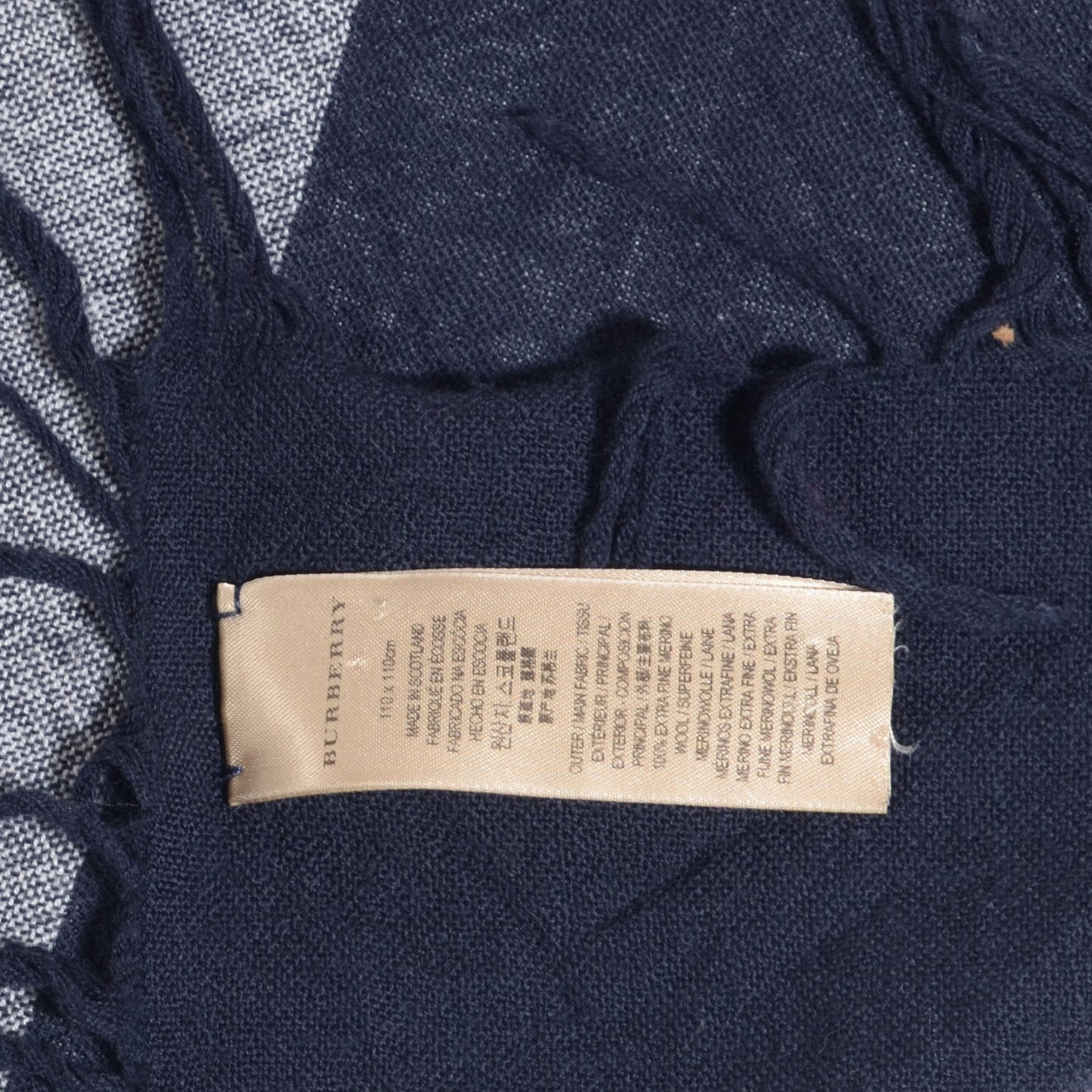 Merino Wool Check Square Scarf Navy