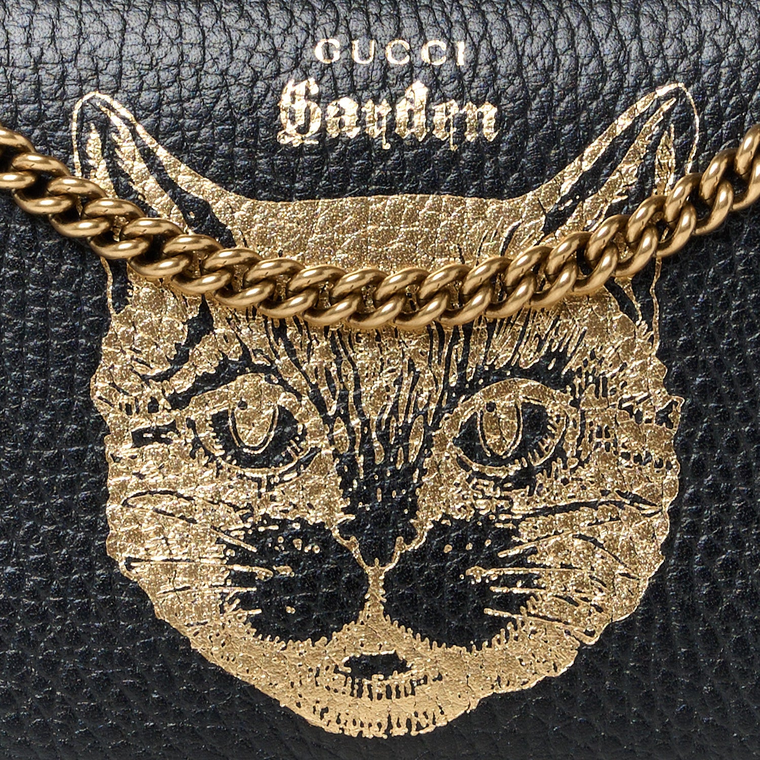 Gucci Dollar Calfskin Garden Mystic Cat Chain Wallet Black 7 of 9