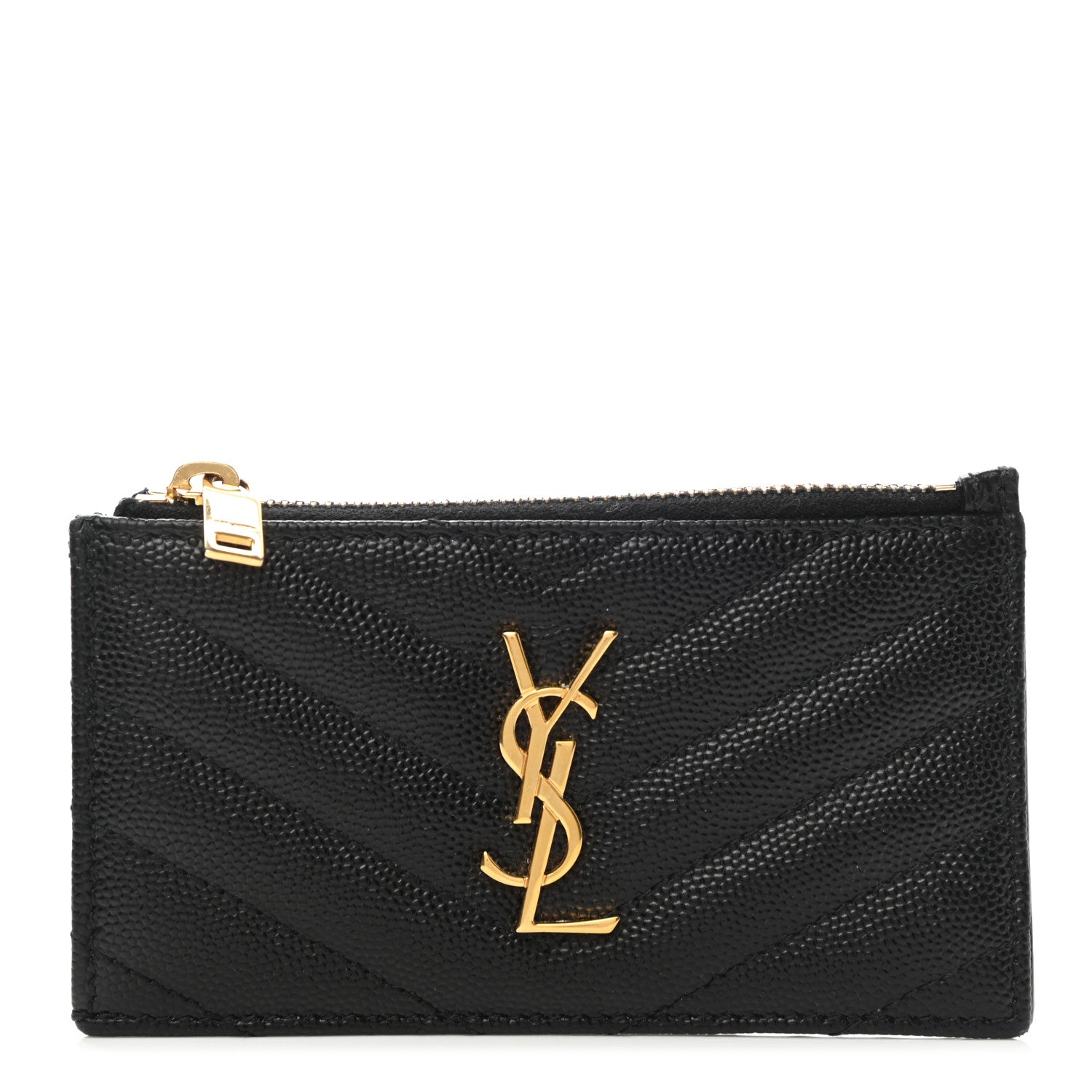 Saint Laurent Grain De Poudre Matelasse Chevron Cassandre Fragments Zippered Card Case Black 1 of 8