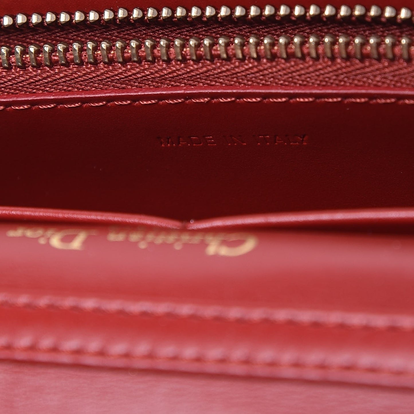 Calfskin Cannage Studded Lady Dior Wallet on Chain Deep Red