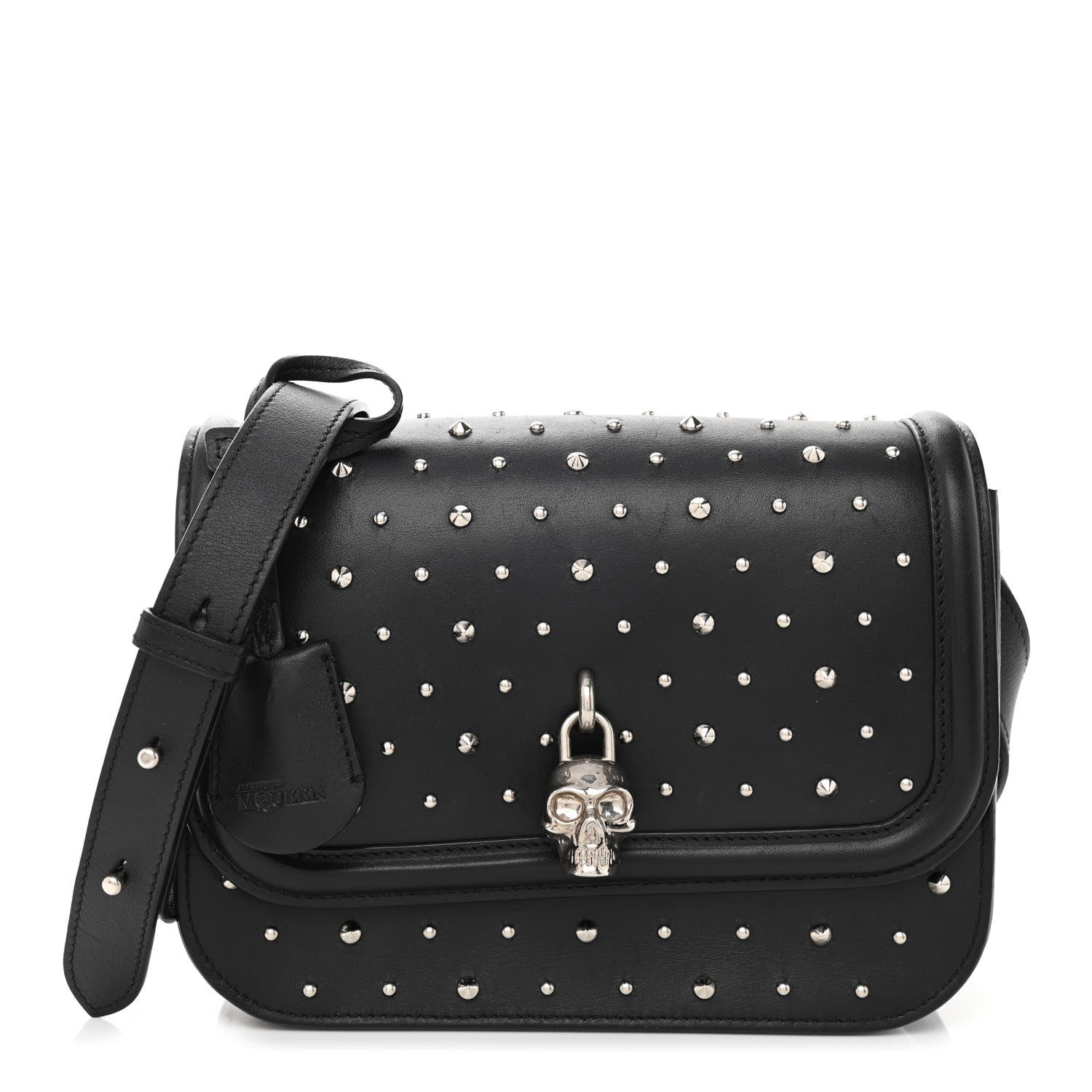 Alexander McQueen Calfskin Studded Small Padlock Crossbody Bag Black 1 of 10