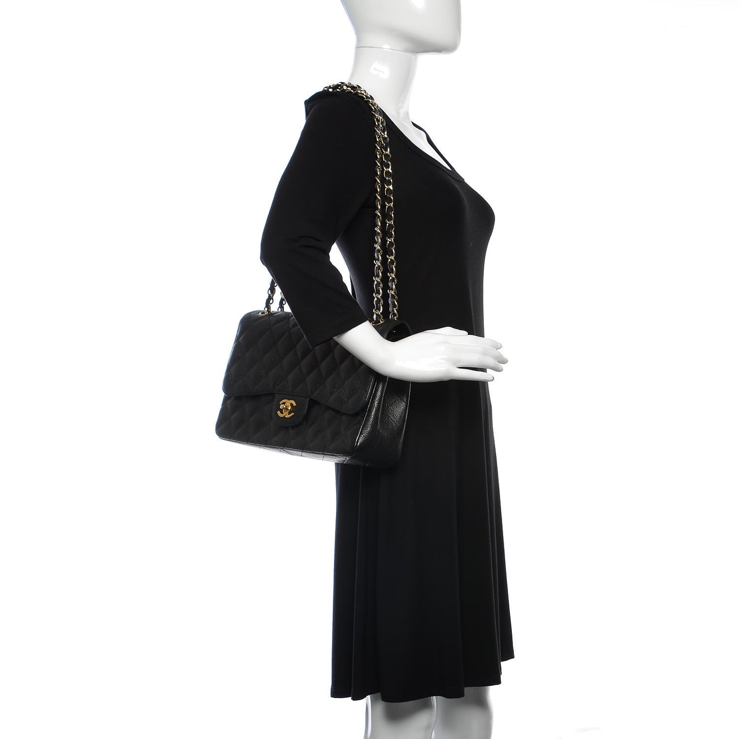 Caviar Quilted Jumbo Double Flap Black