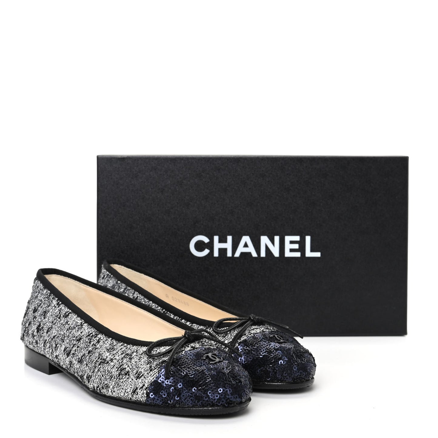 Tweed Sequin Cap Toe Ballerina Flats 36.5 Black Blue