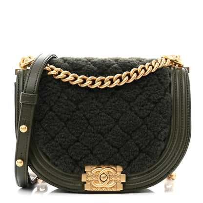 Chanel Calfskin Shearling Quilted Small Boy Messenger Bag Khaki 1 of 10