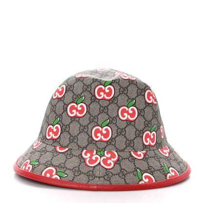 Gucci GG Supreme Monogram Apple Textured Dollar Calfskin Retro Interlocking G Fedora Pomme Bucket Hat L Beige Ebony Red 5 of 8