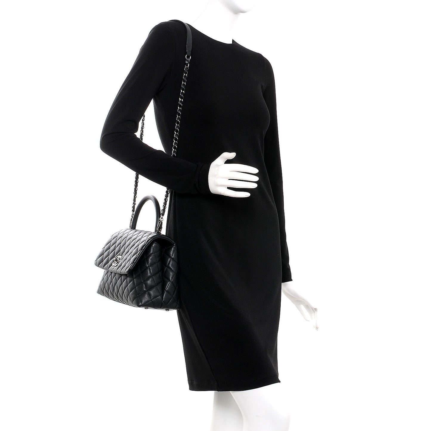 Caviar Quilted Small Coco Handle Flap Black