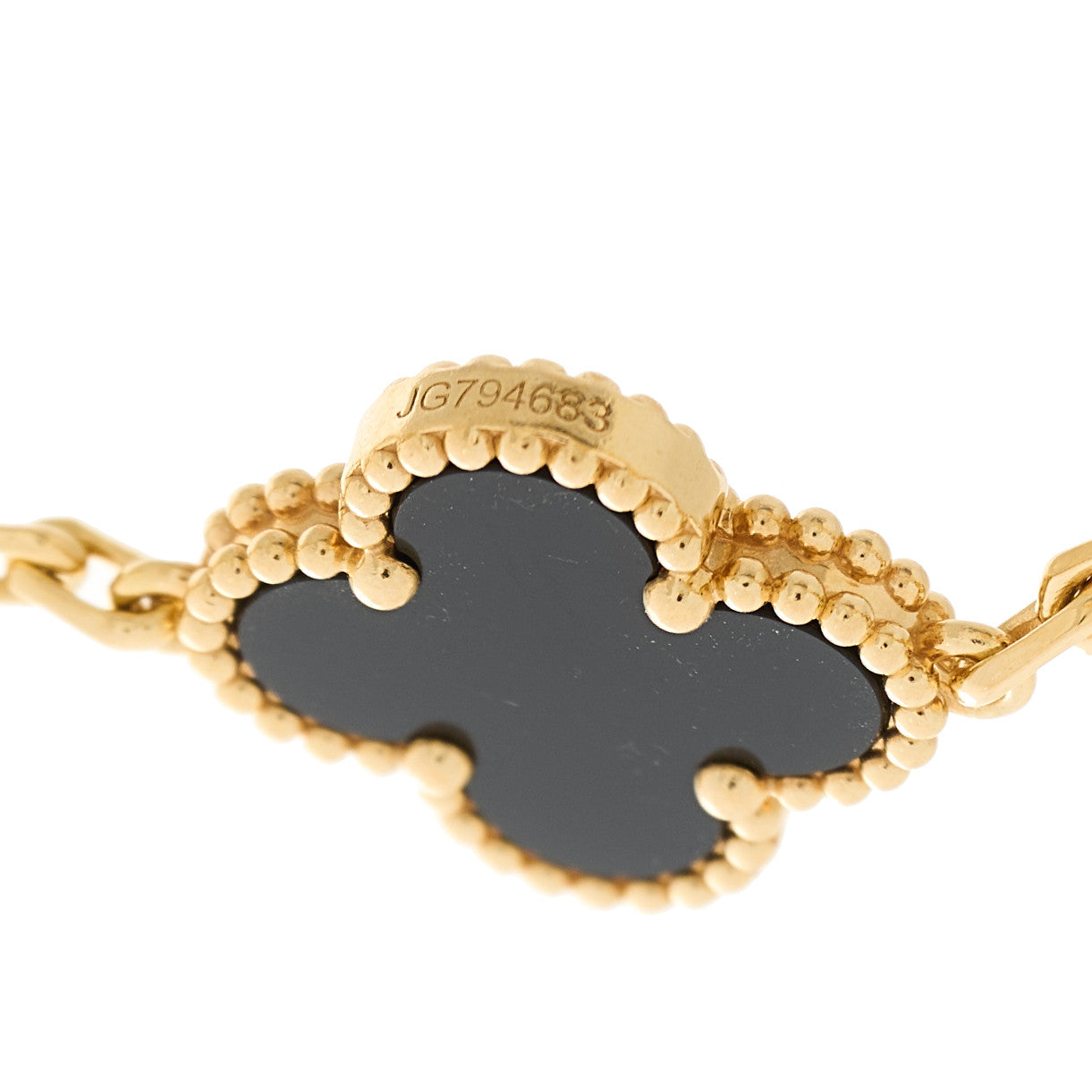 18K Yellow Gold Black Onyx 5 Motifs Vintage Alhambra Bracelet