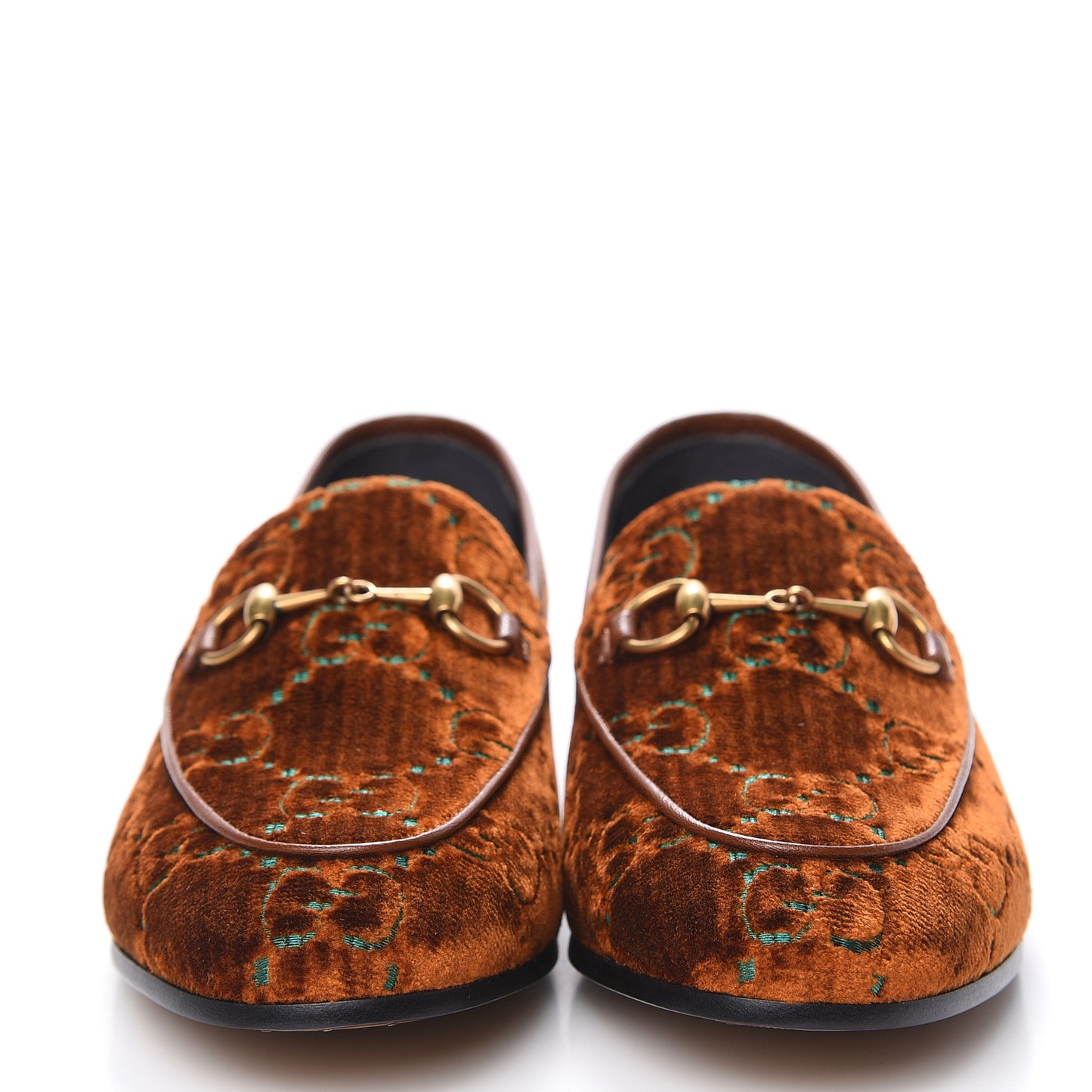 Velvet GG Monogram Horsebit Womens Jordaan Loafers 37 Cognac Green