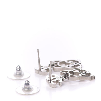 Chanel Crystal Emoji Choupette Cat CC Earrings Silver 3 of 4