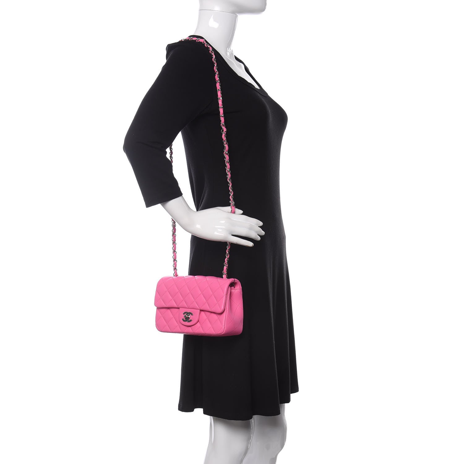 Chanel Lambskin Quilted Mini Rectangular Flap Neon Pink 2 of 10