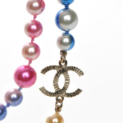 Chanel Beaded Pearl CC Long Strand Necklace Gold Multicolor 4 of 5