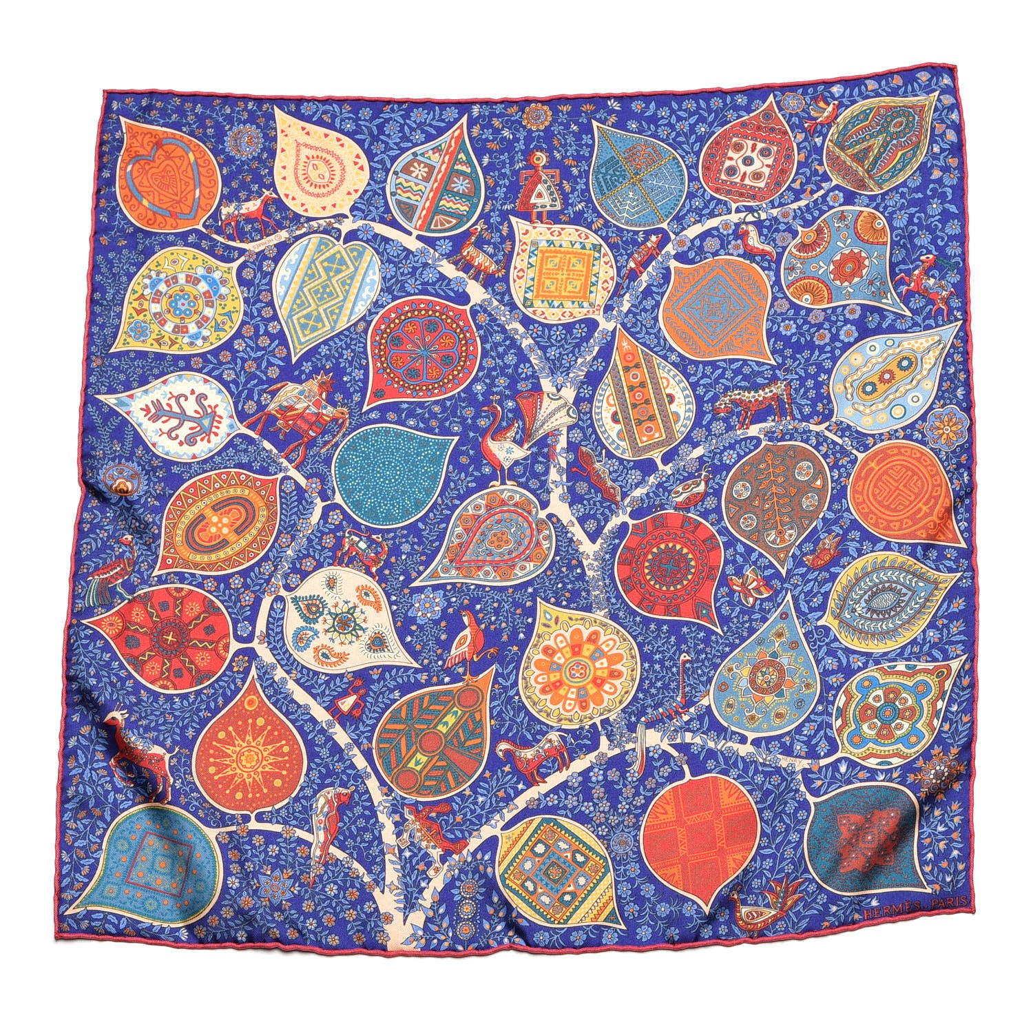 Hermes Silk L'Arbre de Vie Pocket Square Scarf 1 of 5