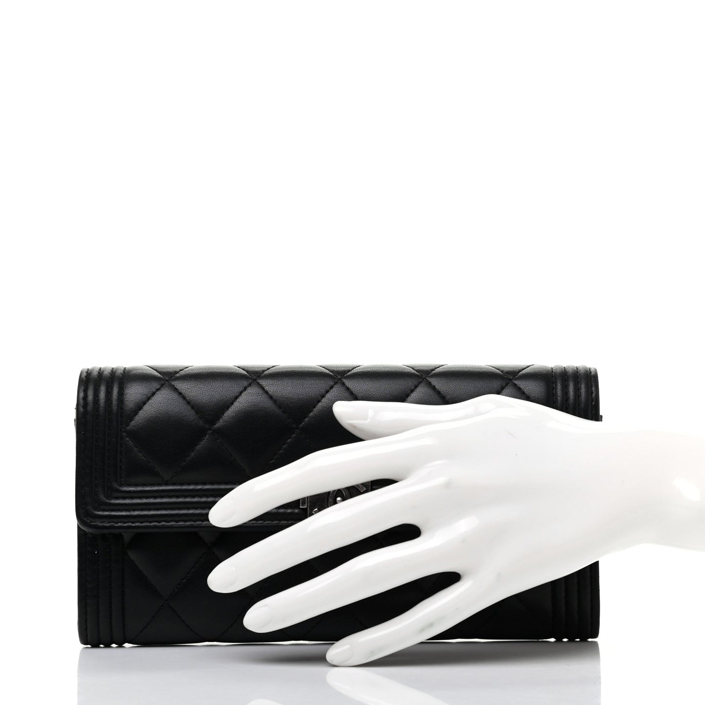 Lambskin Quilted Boy Flap Wallet Black