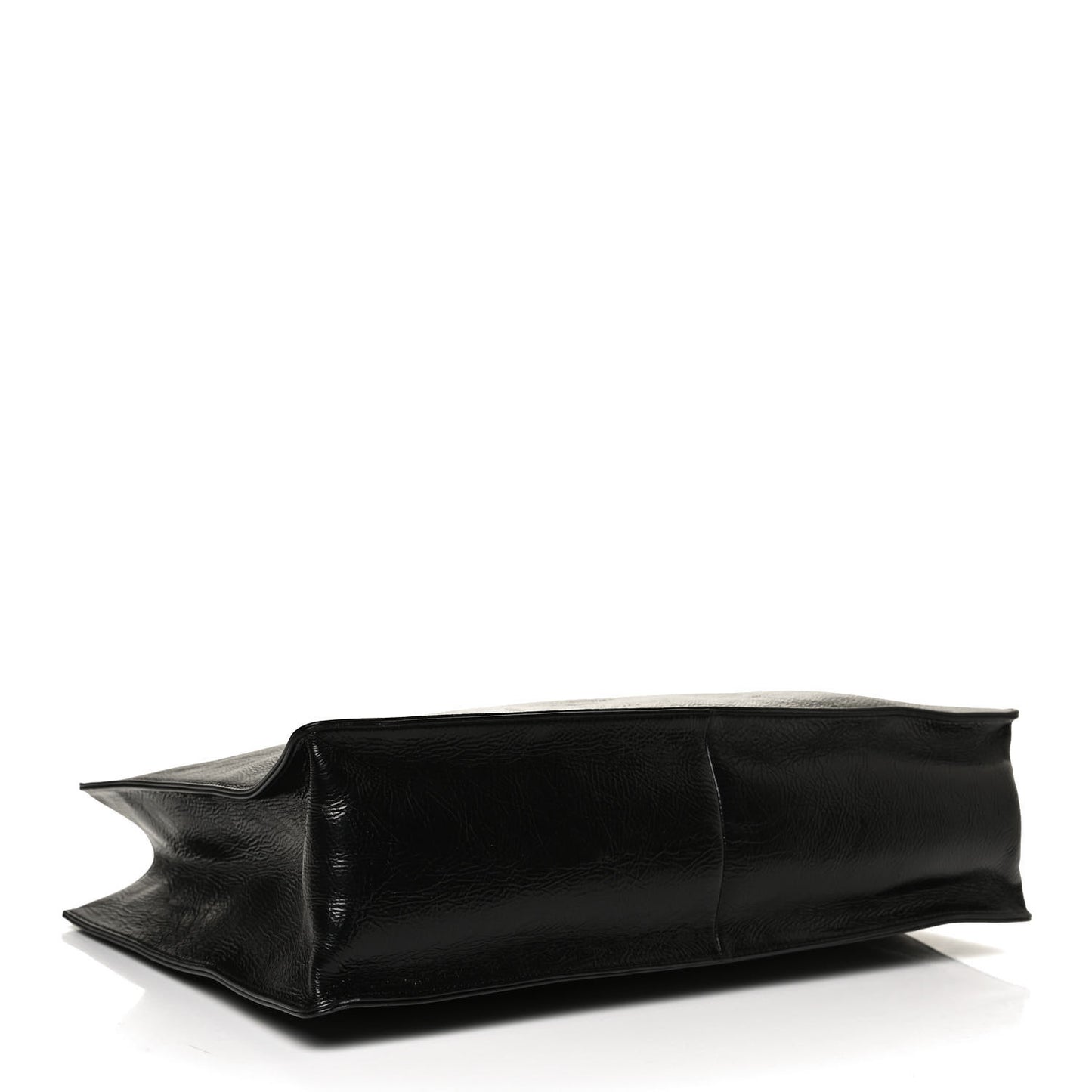 Shiny Aged Calfskin Shopping Bag Black