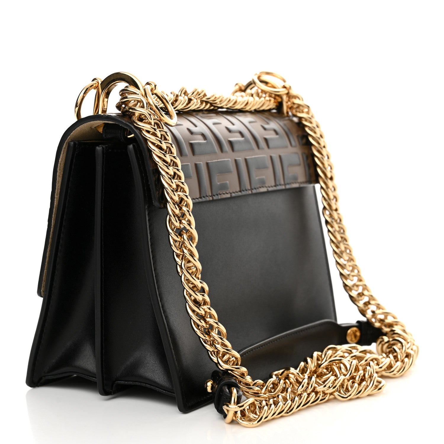 Fendi Vitello Liberty Bi-Color FF 1974 Embossed Small Kan I Shoulder Bag Black Maya 3 of 11