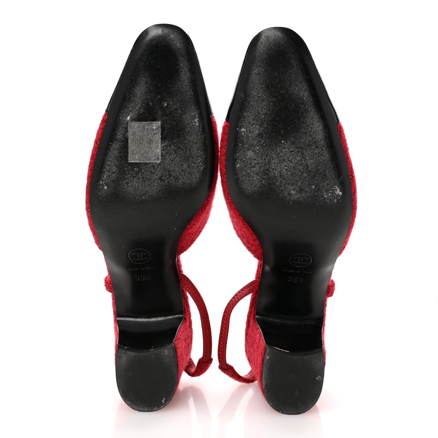 Tweed Patent Cap Toe CC Slingback Pumps 39.5 Red Black