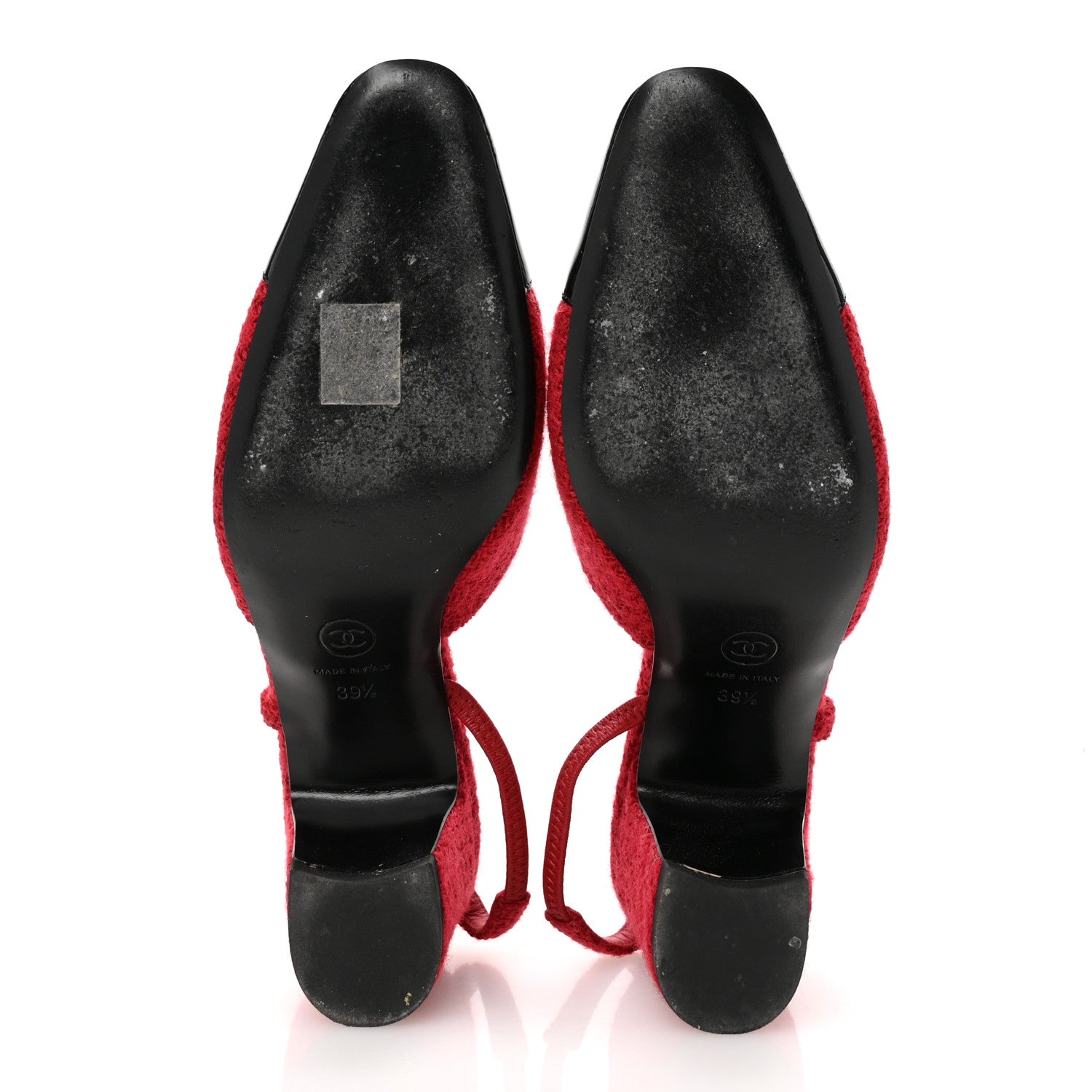 Chanel Tweed Patent Cap Toe CC Slingback Pumps 39.5 Red Black 6 of 13