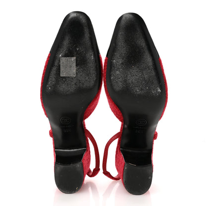 Chanel Tweed Patent Cap Toe CC Slingback Pumps 39.5 Red Black 6 of 13