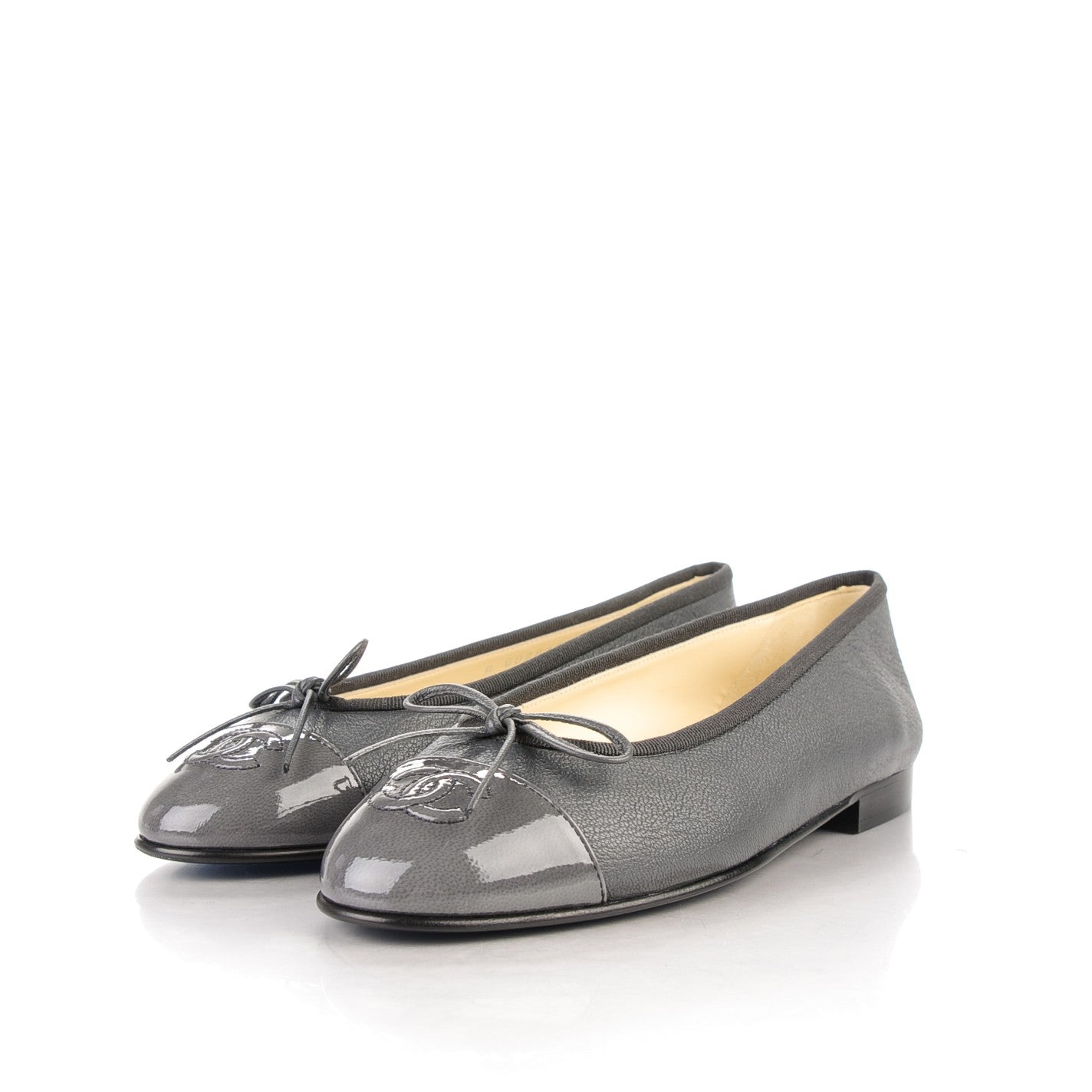Patent Goatskin Cap Toe Ballerina Flats 36 Grey