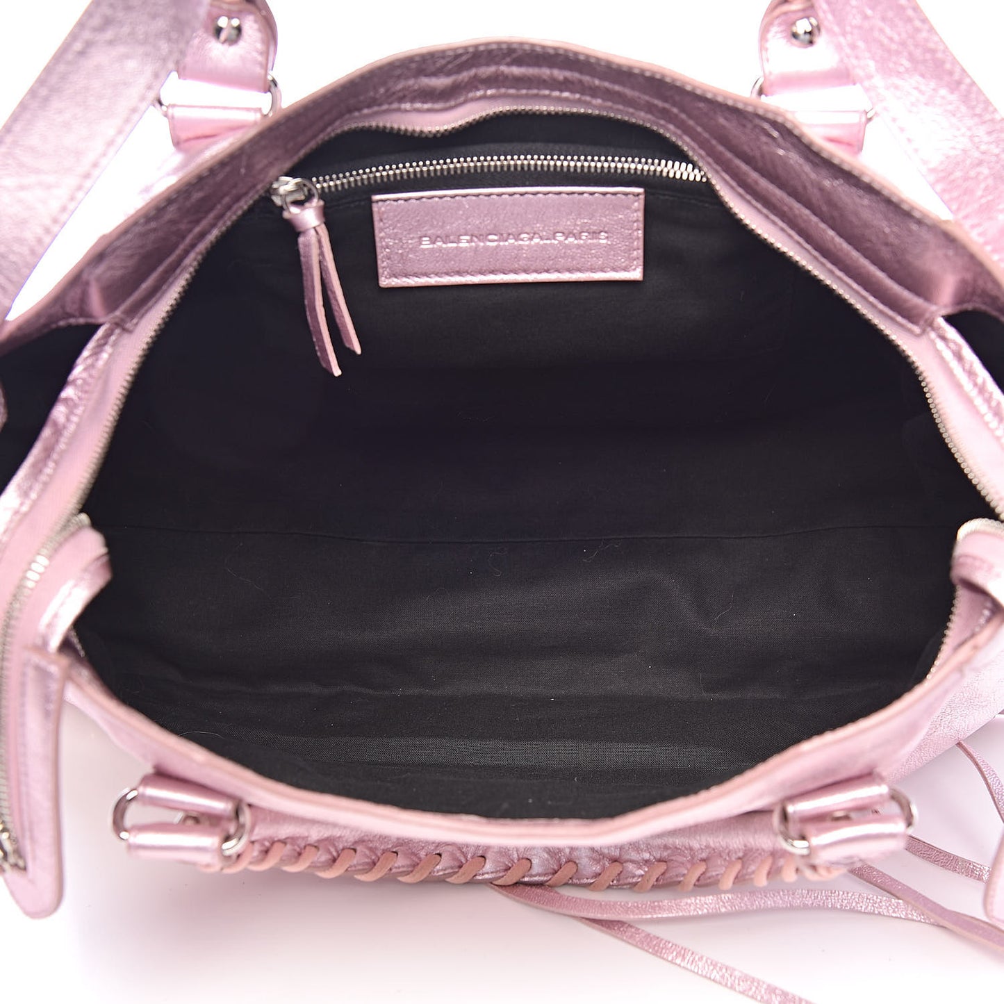 Metallic Agneau Classic Silver Hardware S City Sparkle Pale Rose