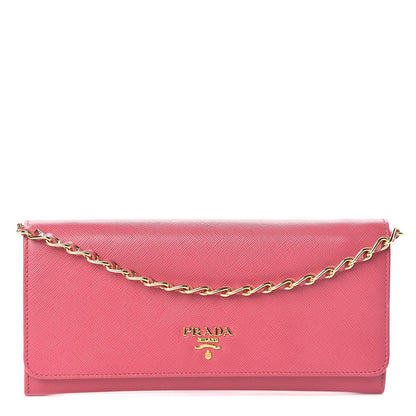 Prada Saffiano Metal Oro Chain Wallet Peonia 1 of 8