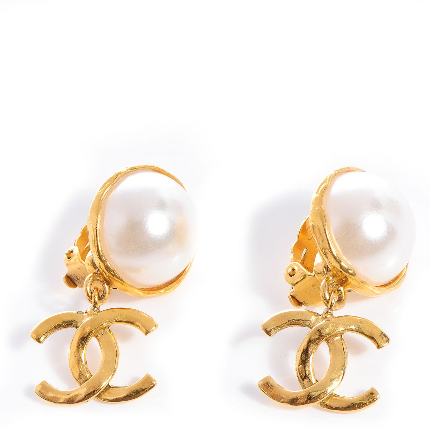 Pearl Dangle CC Clip On Earrings Gold