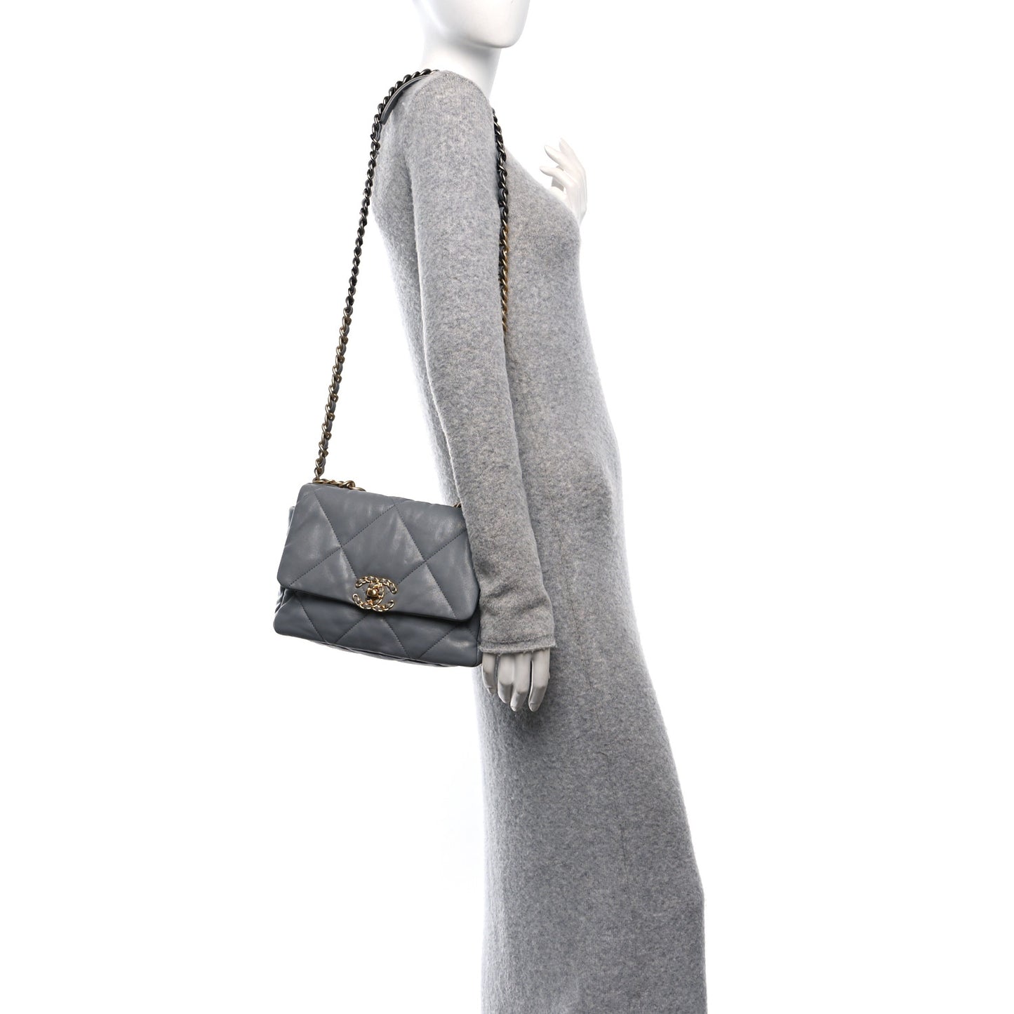 Lambskin Quilted Medium Chanel 19 Flap Grey