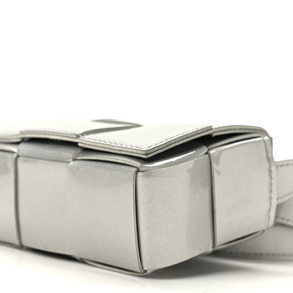 Bottega Veneta Metallic Patent Calfskin Maxi Intrecciato Extra Mini Cassette Crossbody Bag Silver 8 of 8