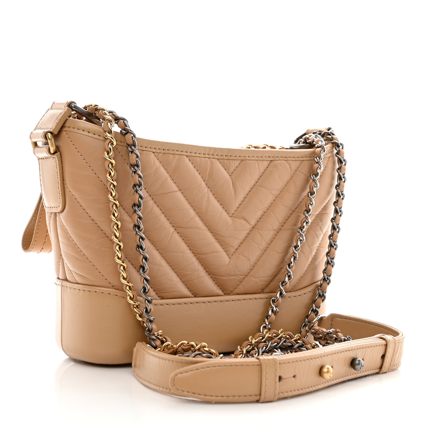 Aged Calfskin Chevron Quilted Small Gabrielle Hobo Beige