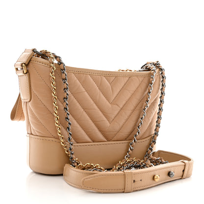 Chanel Aged Calfskin Chevron Quilted Small Gabrielle Hobo Beige 3 of 10