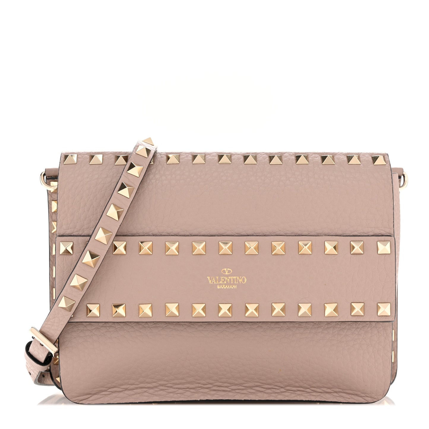Pebbled Calfskin Rockstud Side Slip Crossbody Poudre