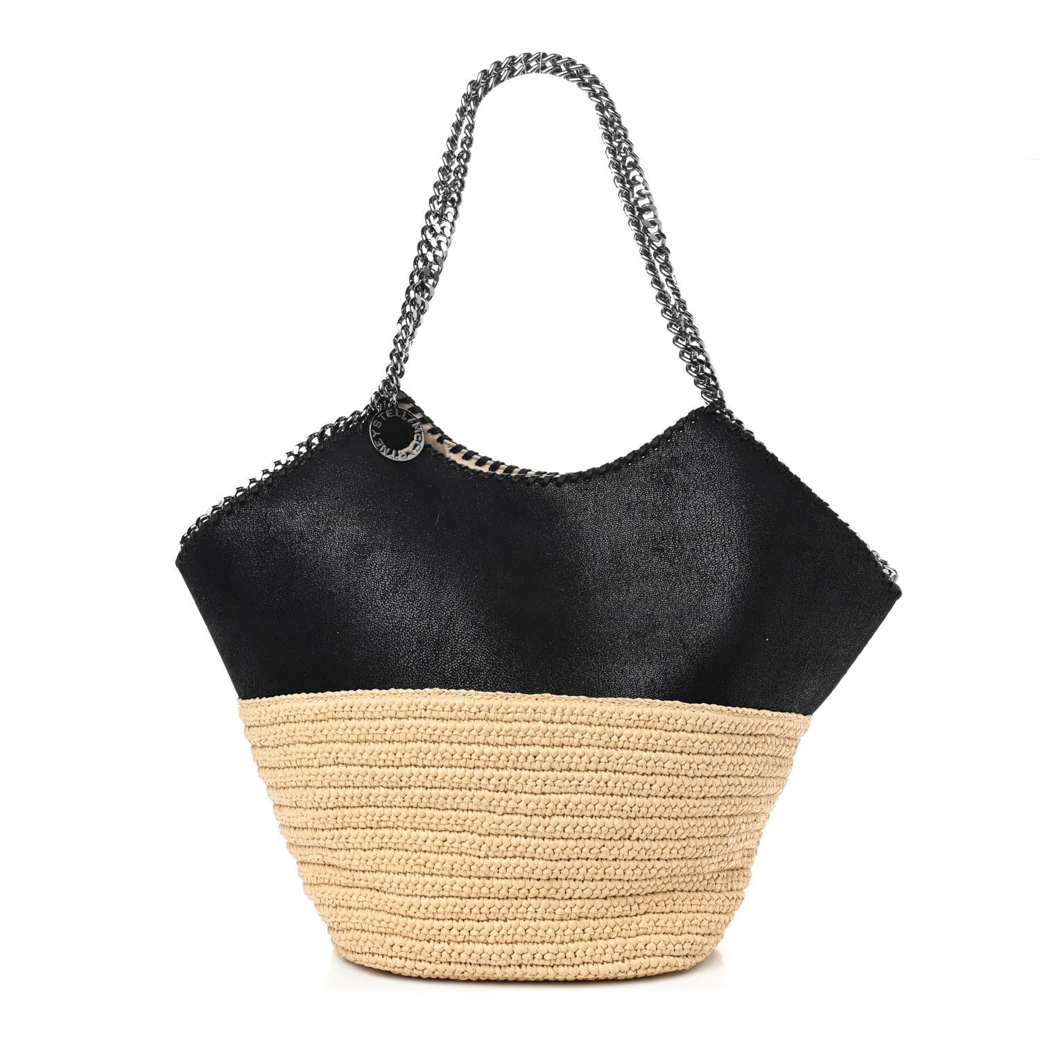 Stella McCartney Shaggy Deer Raffia Large Half & Half Tote Bag Black Natural 1 of 8