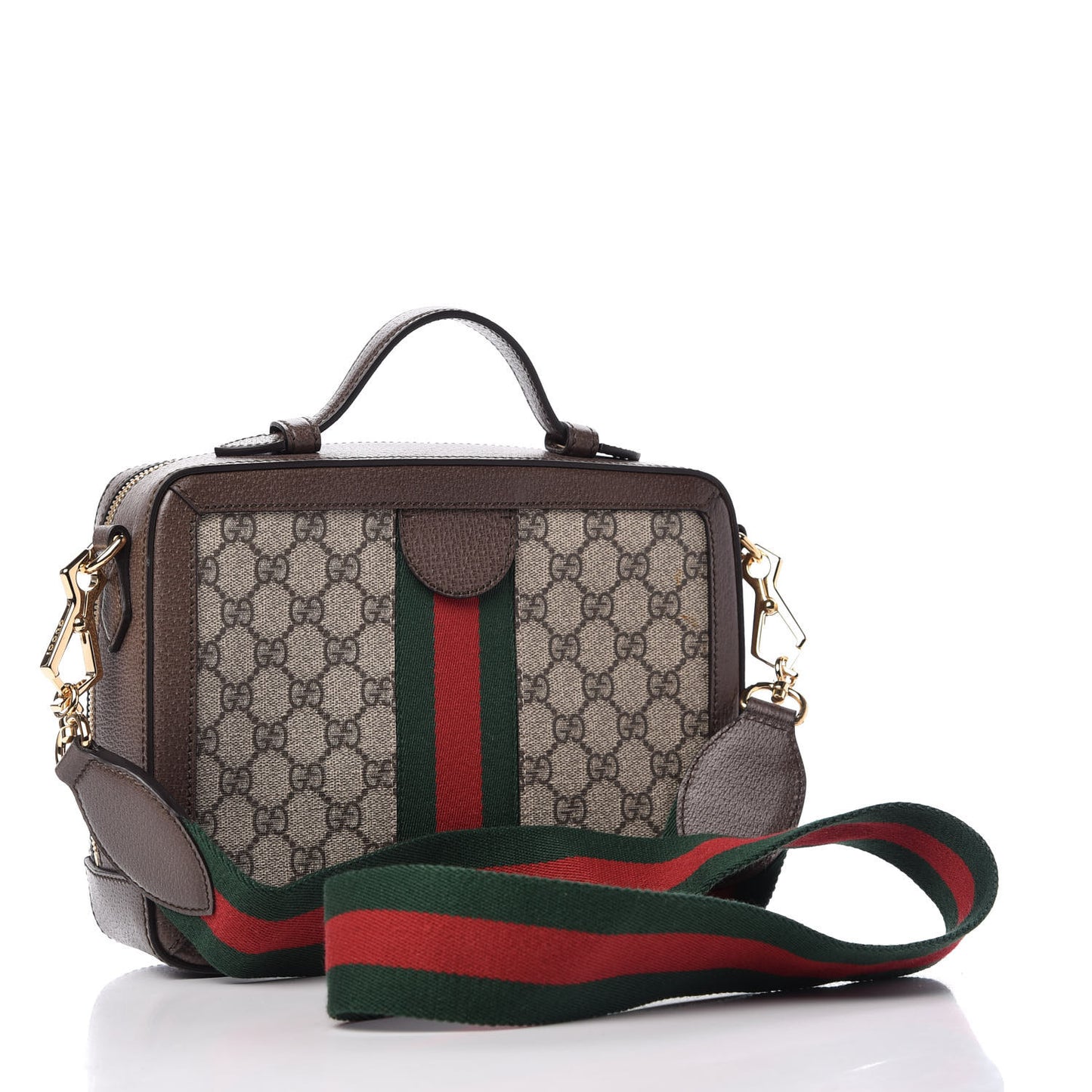 GG Supreme Monogram Web Small Ophidia Top Handle Shoulder Bag Brown