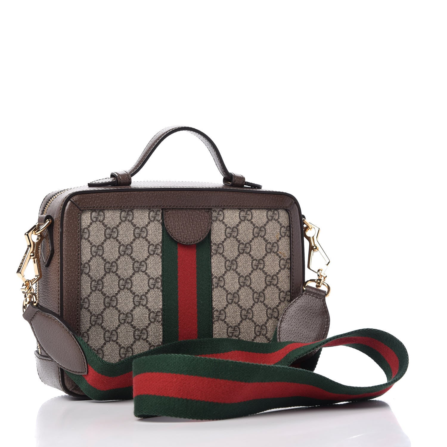 Gucci GG Supreme Monogram Web Small Ophidia Top Handle Shoulder Bag Brown 3 of 10