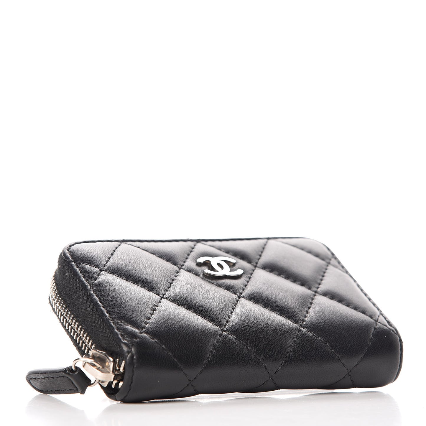 Lambskin Quilted Zip Around Coin Purse Wallet Black