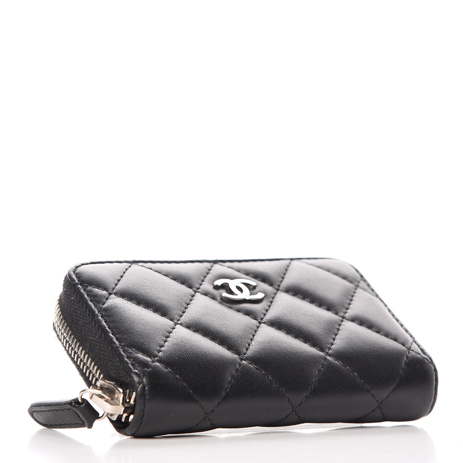 Chanel Lambskin Quilted Zip Around Coin Purse Wallet Black 4 of 9