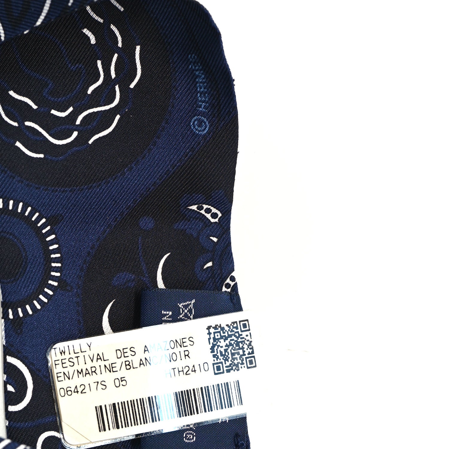 Hermes Silk Festival Des Amazones Twilly Marine White Black 3 of 3