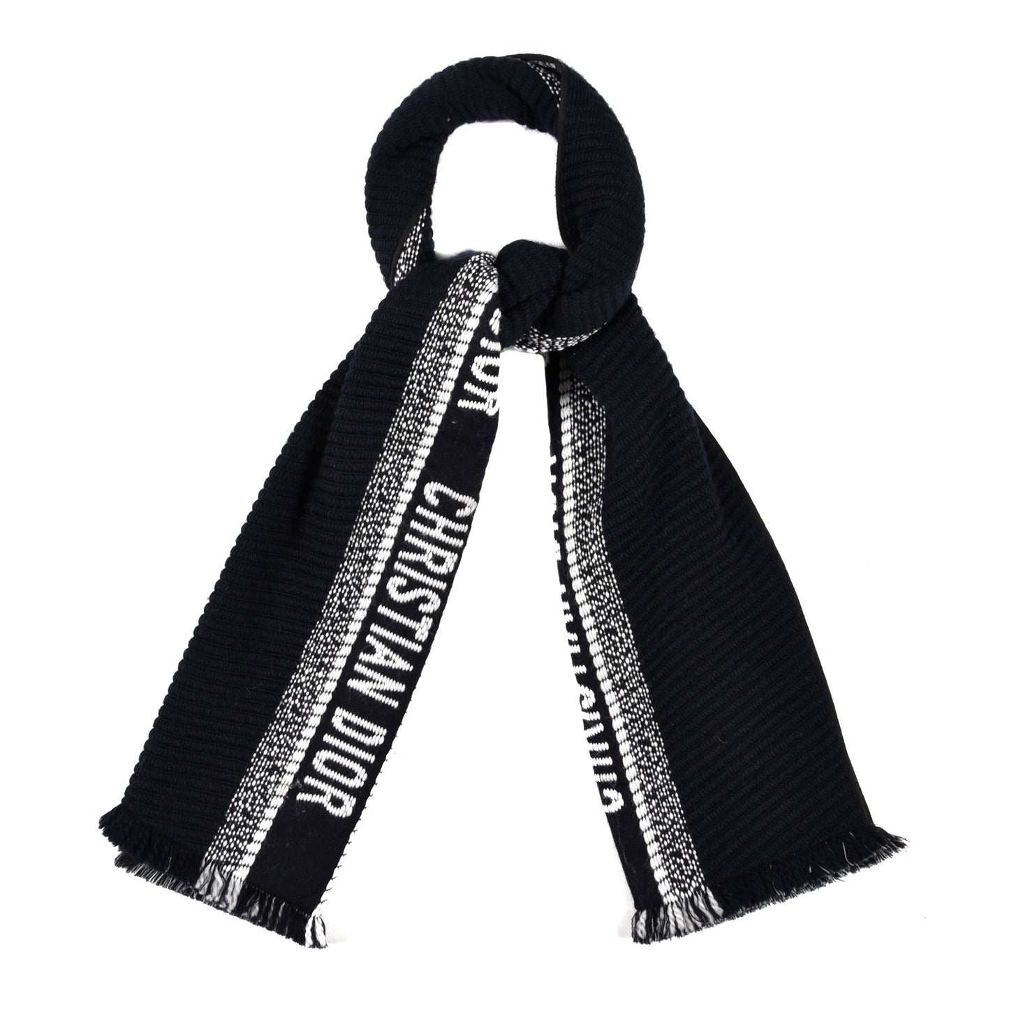 Cashmere Oblique Fringed Scarf Black